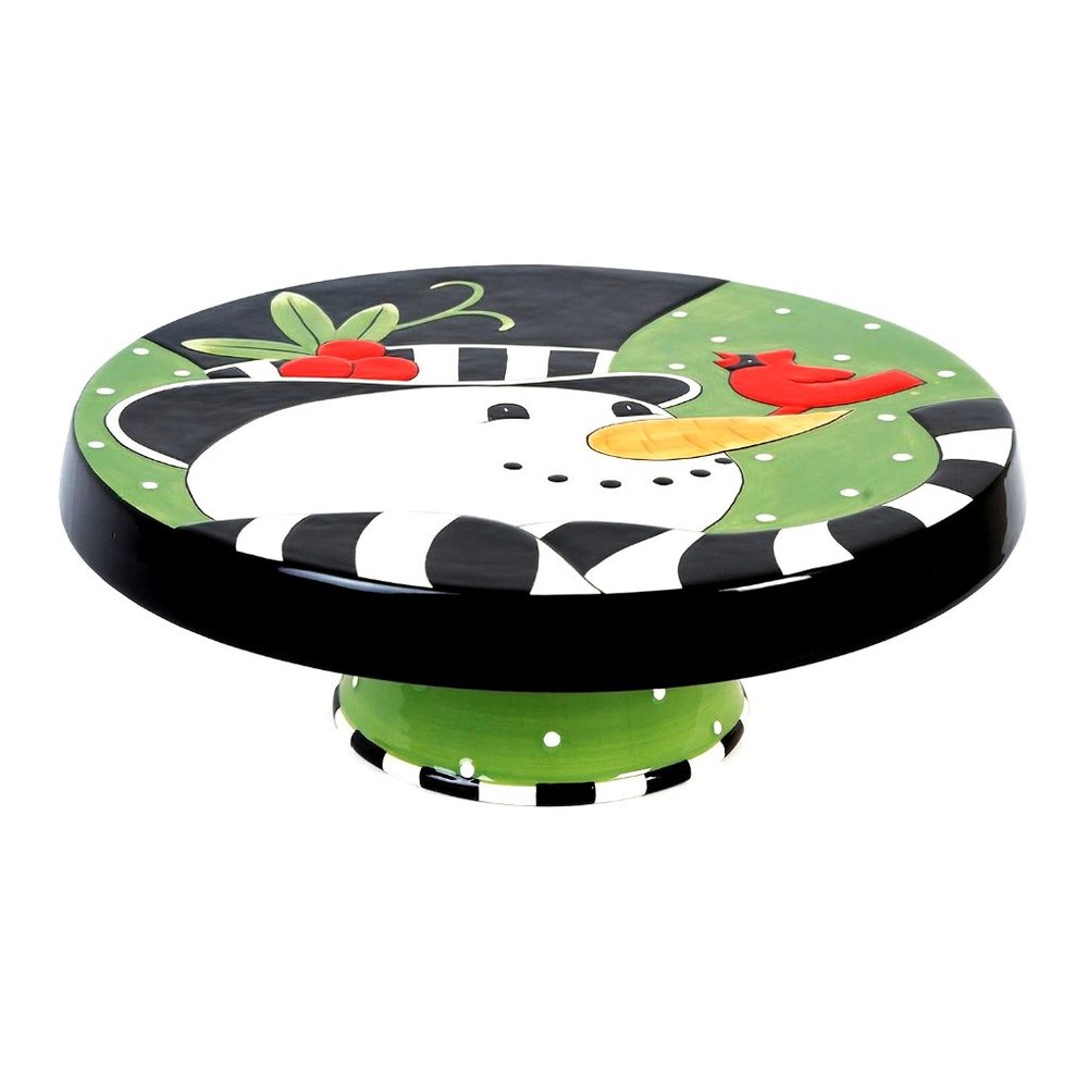 Fitz and Floyd Frosty's Frolic Snowman Footed Cake Plate & Chip-n-Dip